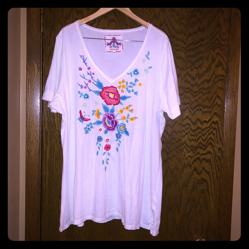 Johnny Was JW Los Angeles Embroidered Tunic Tee 1X
